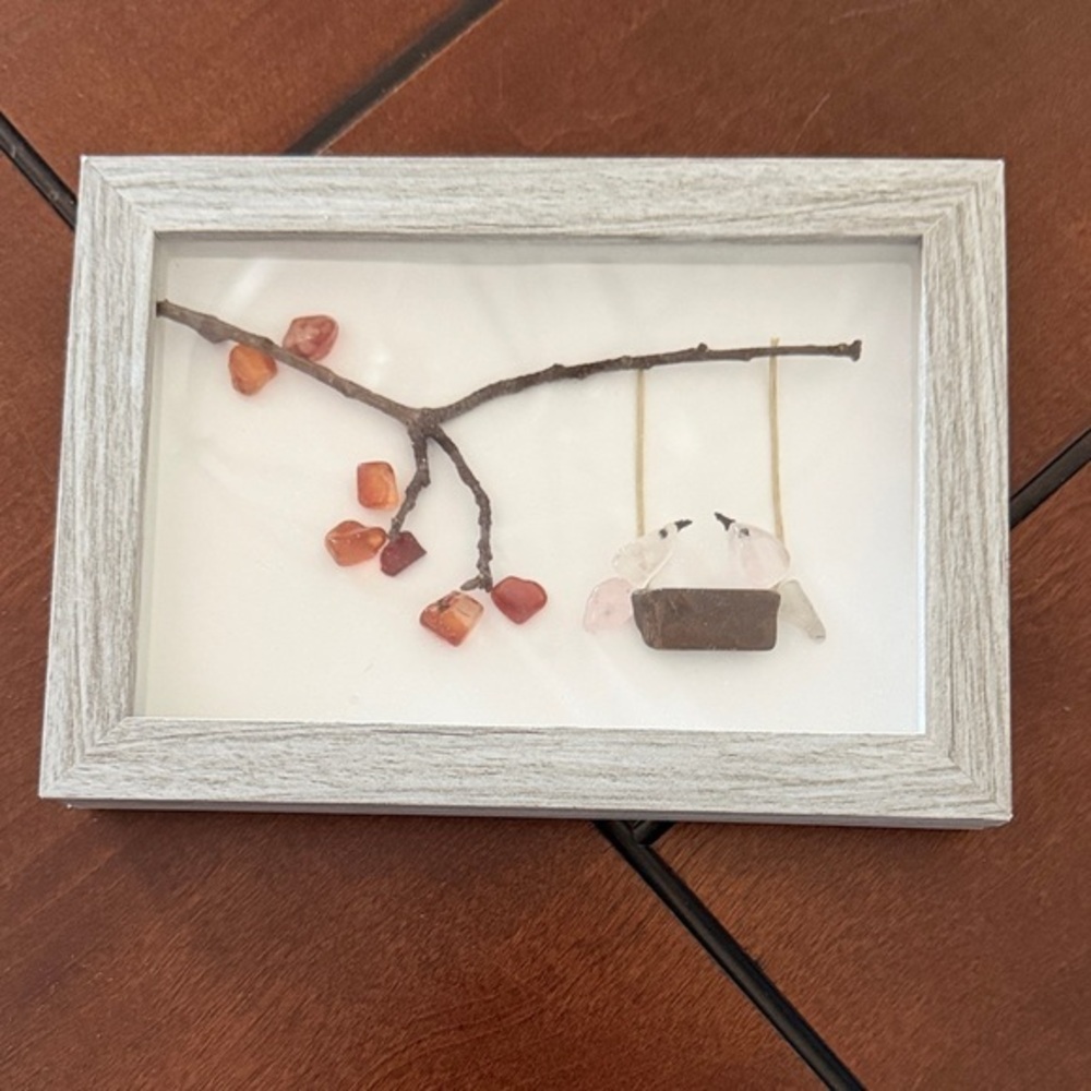 Framed Nature Art with Branch and Stones